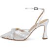 imageFSJ Women Lace High Heel Bowknot Closed Pointed Toe Pumps Ankle Strap DOrsay Heeled Sandals Wedding Bridal Satin Shoes Size 416 USWhite