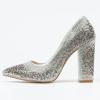 imageFSJ Women Luxury Pearl Studded Pointed Toe Pumps Chunky Block High Heel Sparkly Rhinestone Embellished Slip On Wedding Party Formal Event Shoes Size 416 USSilver Grey Crystals