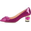 imageFSJ Women Pointed Toe Crystal Pump Rhinestone Bow Block Low Heel Slip On Comfy Date Shoes Size 416 USViolet Red