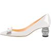 imageFSJ Women Pointed Toe Crystal Pump Rhinestone Bow Block Low Heel Slip On Comfy Date Shoes Size 416 USWhite