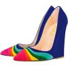 imageFSJ Women Pointed Toe Wedges High Heel Pumps Sexy Slip On Formal Closed Toe Wedding Party Evening Dress Shoes Size 416 USBlue Multicolor Rainbow