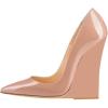 imageFSJ Women Pointed Toe Wedges High Heel Pumps Sexy Slip On Formal Closed Toe Wedding Party Evening Dress Shoes Size 416 USNude