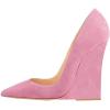 imageFSJ Women Pointed Toe Wedges High Heel Pumps Sexy Slip On Formal Closed Toe Wedding Party Evening Dress Shoes Size 416 USPink Suede