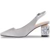 imageFSJ Women Slingback Mid Chunky Heels Pumps Closed Square Toe Crystal Block Wedding Office Work Shoes Size 416 USSilver