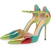 imageFSJ Women Stiletto High Heels DOrsay Pumps Pointed Closed Point Toe Ankle Strap Office Dress Shoes Size 415 M USMulticolor Green
