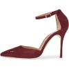 imageFSJ Women Stiletto High Heels DOrsay Pumps Pointed Closed Point Toe Ankle Strap Office Dress Shoes Size 415 M USWine Red