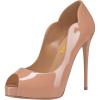 imageFSJ Women Classic Peep Toe Platform Pumps Sexy Stiletto High Heels Slip On Patent Leather Basic Pumps Wedding Party Dress Shoes Size 416 USNude