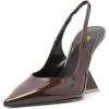 imageFSJ Women Closed Pointed Toe High Wedge Heel Slingback Pumps Stretch Strap SlipOn Fashion Office Wedding Party Dress Shoes Size 416 USBrown