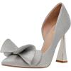 imageFSJ Women Cute Bow Closed Toe Chunky High Heels Slip On Glitter DOrsay Pumps Bridal Wedding Banquet Outfit Shoes Size 415 USGrey
