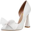 imageFSJ Women Cute Bow Closed Toe Chunky High Heels Slip On Glitter DOrsay Pumps Bridal Wedding Banquet Outfit Shoes Size 415 USWhite