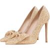imageFSJ Women Fashion Pointed Toe Glitter Rhinestone High Heel Wedding Pump Sexy Slip On Stiletto Party Sparkly Prom Dress Shoe with Cute Bowknot Size 415 USChampagne