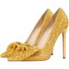 imageFSJ Women Fashion Pointed Toe Glitter Rhinestone High Heel Wedding Pump Sexy Slip On Stiletto Party Sparkly Prom Dress Shoe with Cute Bowknot Size 415 USGold