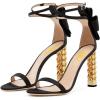 imageFSJ Women Flower Gold Metal Chain Chunky High Heels Ankle Strap Sandals Open Toe Fashion Summer Dressy Shoes Size 415 USBlack Bows