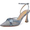 imageFSJ Women Lace High Heel Bowknot Closed Pointed Toe Pumps Ankle Strap DOrsay Heeled Sandals Wedding Bridal Satin Shoes Size 416 USBlue