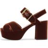 imageFSJ Women Peep Toe Chunky High Heels Platform Sandals Ankle Strap Velvet ampamp Suede Summer Dress Wedding Prom Shoes Size 415 USBrown