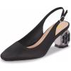imageFSJ Women Slingback Mid Chunky Heels Pumps Closed Square Toe Crystal Block Wedding Office Work Shoes Size 416 USBlack