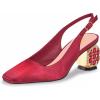 imageFSJ Women Slingback Mid Chunky Heels Pumps Closed Square Toe Crystal Block Wedding Office Work Shoes Size 416 USRed