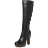 imageFSJ Women Stylish Platform KneeHigh Boots Studded Wooden Chunky High Heel Round Toe Long Boots Side Zipper Evening Party Shoes Size 416 USBlack