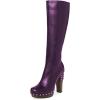 imageFSJ Women Stylish Platform KneeHigh Boots Studded Wooden Chunky High Heel Round Toe Long Boots Side Zipper Evening Party Shoes Size 416 USPurple