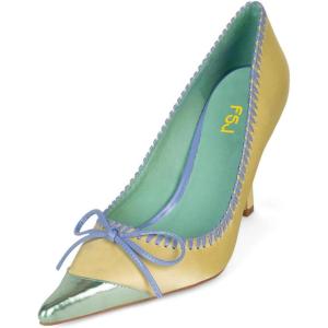 imageFSJ Women Chic Bow Pumps Cap Toe Stiletto Slip On Sexy Color Matching Pointed Toe High Heels Fashion Dress Shoes Size 416 USYellow Green