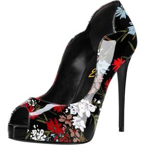 imageFSJ Women Classic Peep Toe Platform Pumps Sexy Stiletto High Heels Slip On Patent Leather Basic Pumps Wedding Party Dress Shoes Size 416 USGarden