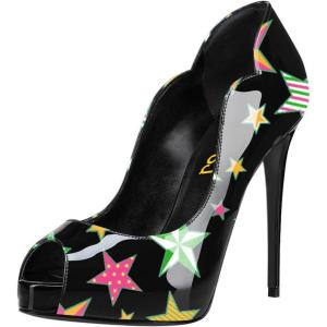 imageFSJ Women Classic Peep Toe Platform Pumps Sexy Stiletto High Heels Slip On Patent Leather Basic Pumps Wedding Party Dress Shoes Size 416 USStars