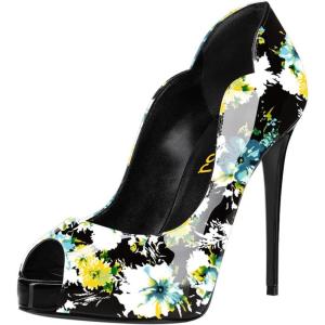 imageFSJ Women Classic Peep Toe Platform Pumps Sexy Stiletto High Heels Slip On Patent Leather Basic Pumps Wedding Party Dress Shoes Size 416 USWildflower