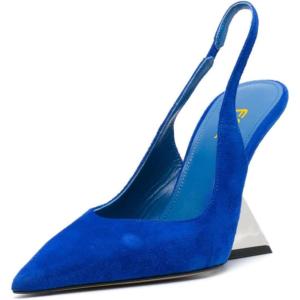 imageFSJ Women Closed Pointed Toe High Wedge Heel Slingback Pumps Stretch Strap SlipOn Fashion Office Wedding Party Dress Shoes Size 416 USBlue Suede