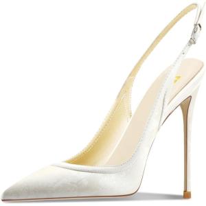 imageFSJ Women Closed Toe Pointy High Heel Pumps Sexy Slingback Heeled Sandals with Buckle Banquet Formal Event Dress Shoes Sizes 416 USWhite Embossing