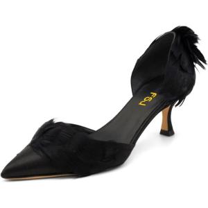 imageFSJ Women DOrsay Kitten Low Heels Pumps Closed Pointed Toe Comfort SlipOn Feather Sandals Ladies Work Party Satin Dress Shoes Size 416 USBlack