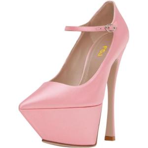 imageFSJ Women Elegant Platform Stiletto Heel Ankle Strap Pumps Pointed Toe Stunning High Heel Sexy Party Wedding Dress Shoes Size 416 USPink