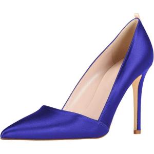 imageFSJ Women Fashion Closed Pointed Toe Pumps Stiletto High Heels Slip On Two ToneSolid Color Contrast Party Dress Office Shoes Size 415 USBlue