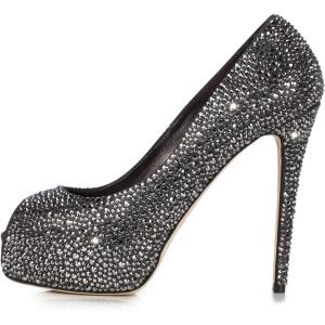 imageFSJ Women Full Rhinestone Platform Pumps Peep Toe Stiletto Sexy Slip On High Heels Party Club Wedding Prom Shoes Size 415 USBlack