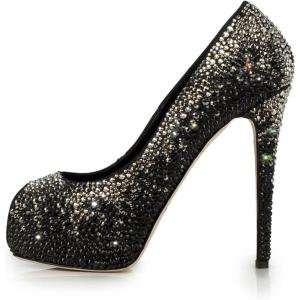 imageFSJ Women Full Rhinestone Platform Pumps Peep Toe Stiletto Sexy Slip On High Heels Party Club Wedding Prom Shoes Size 415 USDeep Black