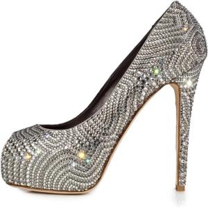 imageFSJ Women Full Rhinestone Platform Pumps Peep Toe Stiletto Sexy Slip On High Heels Party Club Wedding Prom Shoes Size 415 USGrey