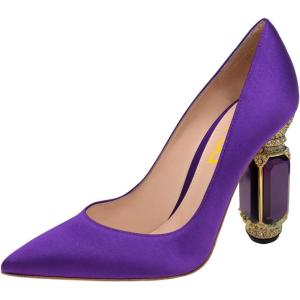 imageFSJ Women Gorgeous Pointed Toe Crystal Block Chunky High Heel Pumps Slip On Ladies Wedding Evening Shoes Size 416 USIndigosatin