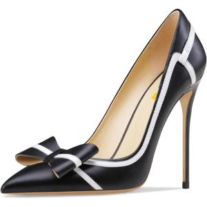 imageFSJ Women High Heel Pumps Stripes Bowtie Pointed Toe Elegant Stiletto Slip On Evening Party Dress Shoes Size 415 USBlack