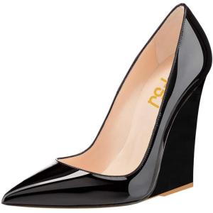 imageFSJ Women Pointed Toe Wedges High Heel Pumps Sexy Slip On Formal Closed Toe Wedding Party Evening Dress Shoes Size 416 USBlack