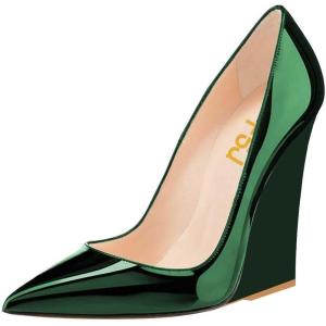 imageFSJ Women Pointed Toe Wedges High Heel Pumps Sexy Slip On Formal Closed Toe Wedding Party Evening Dress Shoes Size 416 USGreen
