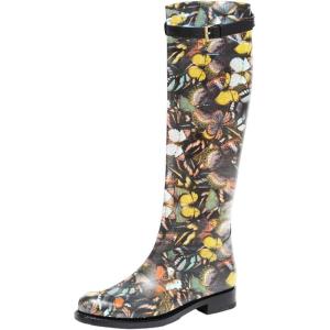 imageFSJ Women Regular Round Toe Flats Riding Knee High Boots Wide Calf Buckled Strappy Chunky Low Heel Western Long Boots Comfy Dress Shoes Size 415 USButterfly