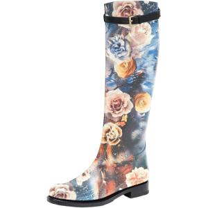 imageFSJ Women Regular Round Toe Flats Riding Knee High Boots Wide Calf Buckled Strappy Chunky Low Heel Western Long Boots Comfy Dress Shoes Size 415 USFlower