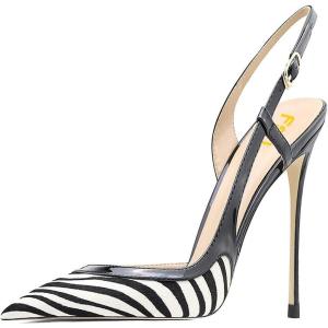 imageFSJ Women Sexy Pointed Toe DOrsay High Heel Slingback Pumps Sandals Cutout Strappy Stiletto Slip On Formal Casual Shoes Size 415 USZebra Print