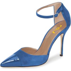 imageFSJ Women Stiletto High Heels DOrsay Pumps Pointed Closed Point Toe Ankle Strap Office Dress Shoes Size 415 M USBlue