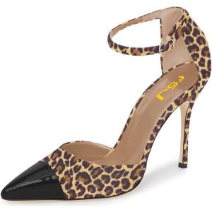 imageFSJ Women Stiletto High Heels DOrsay Pumps Pointed Closed Point Toe Ankle Strap Office Dress Shoes Size 415 M USLeopard