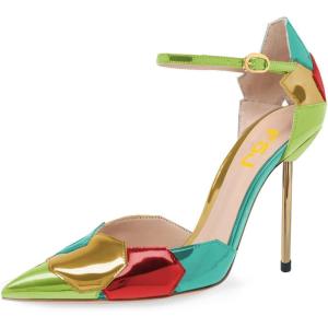 imageFSJ Women Stiletto High Heels DOrsay Pumps Pointed Closed Point Toe Ankle Strap Office Dress Shoes Size 415 M USMulticolor Green