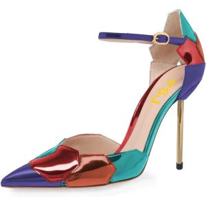 imageFSJ Women Stiletto High Heels DOrsay Pumps Pointed Closed Point Toe Ankle Strap Office Dress Shoes Size 415 M USMulticolor Purple