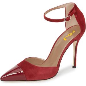 imageFSJ Women Stiletto High Heels DOrsay Pumps Pointed Closed Point Toe Ankle Strap Office Dress Shoes Size 415 M USRed