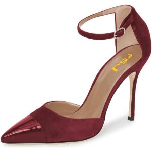 imageFSJ Women Stiletto High Heels DOrsay Pumps Pointed Closed Point Toe Ankle Strap Office Dress Shoes Size 415 M USWine Red