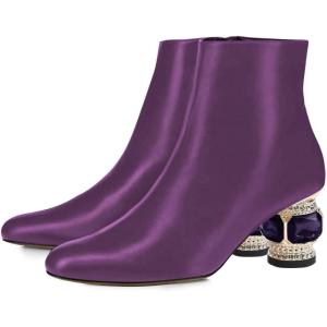 imageFSJ Women Round Toe Crystal Chunky Block Low Heel Ankle Boots Fashion Side Zipper Casual Prom Walking Shoes Size 416 USPurple