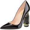 imageFSJ Women Bridal Pointed Toe Chunky High Heel Crystal Pumps Slip on Wedding Thick Comfort Unique Shoes Size 415 USBlack Patent